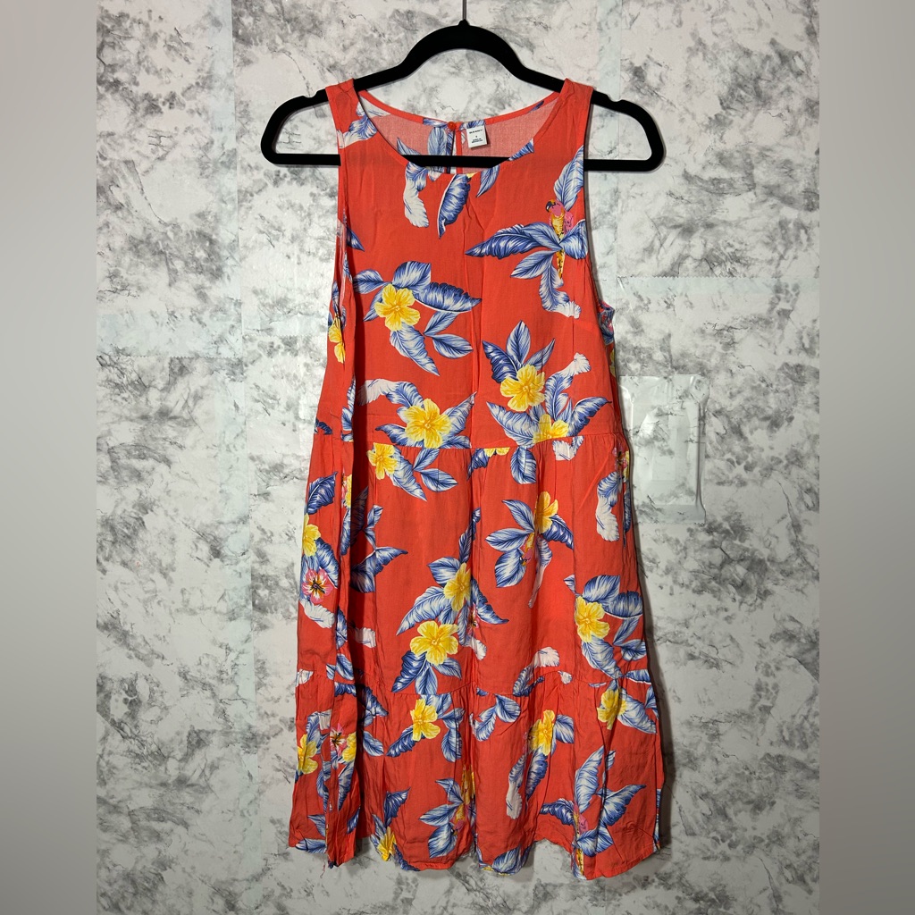 Old Navy Women Sun Dress Orange Floral Sz S Euc 2
